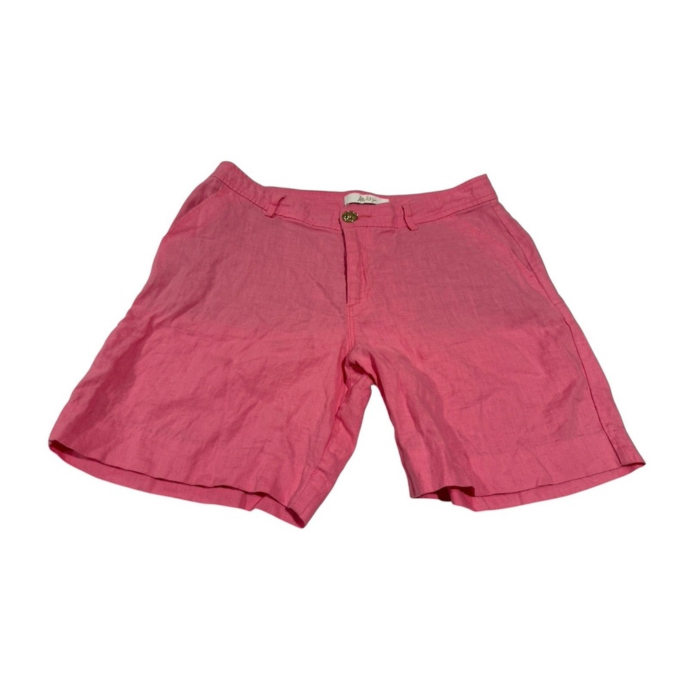 Lilly Pulitzer 100% Linen Shorts Sz 4 Women's Lightweight Coral Pink Salmon